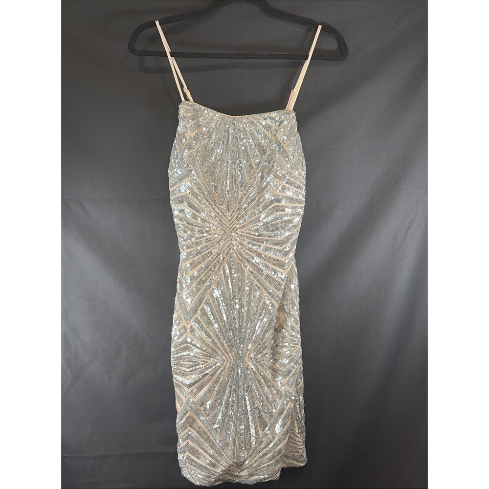 Lulus Lost In Your Eyes Silver Sequin Bodycon Mini Dress Womens M Cocktail Party